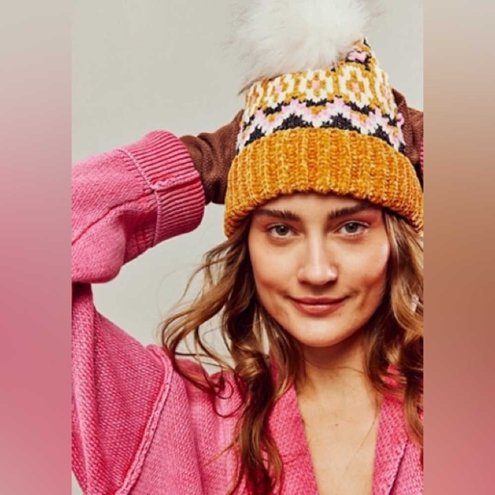 NWT Free People Beanie (one size) Charlet Fairisle Pom Beanie